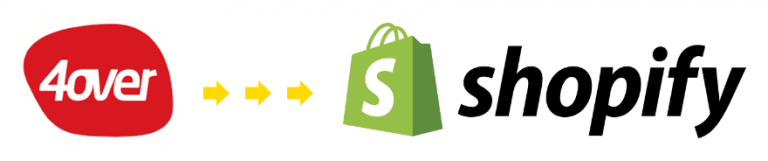 Arrow pointing from 4over logo to Shopify logo